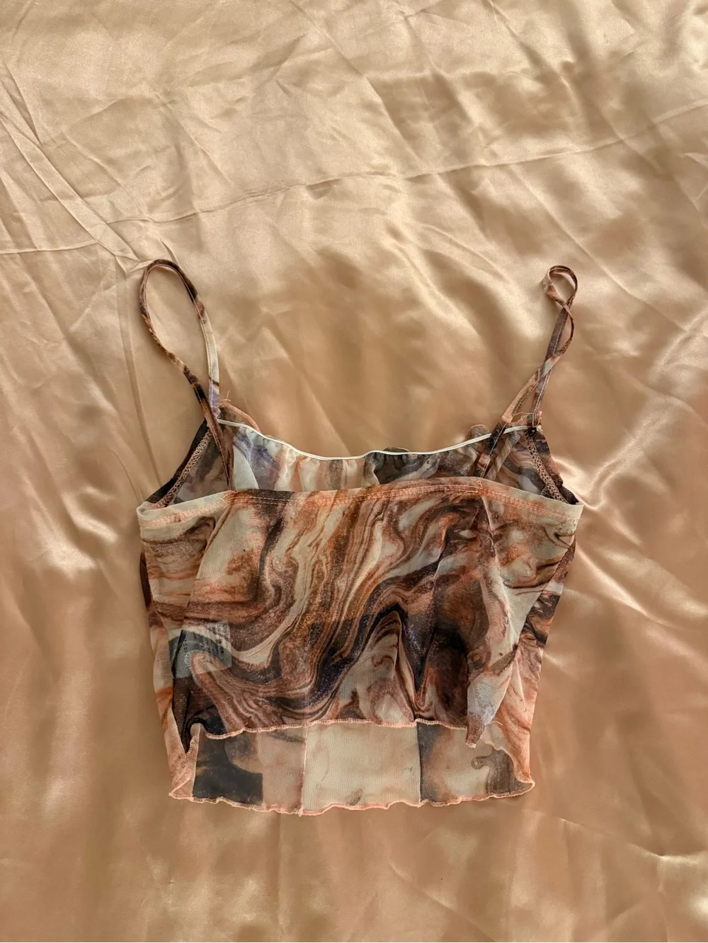 SHEIN Marble-Print Spaghetti Strap Cami in Cream and Brown
